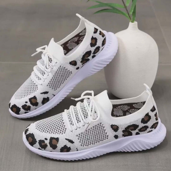 Leopard Print Lace-up Sneakers for Women