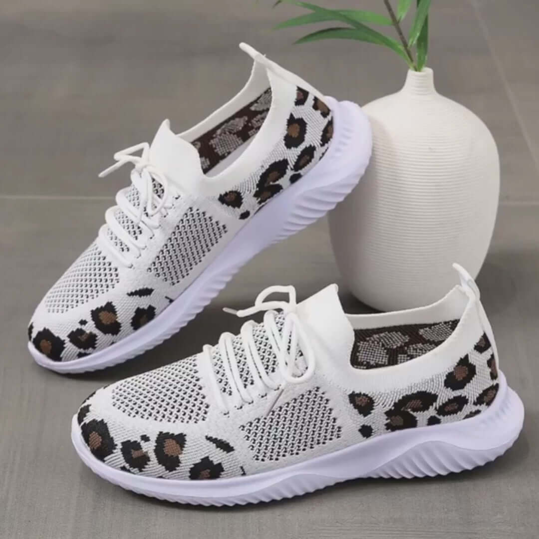 Leopard Print Lace-up Sneakers for Women