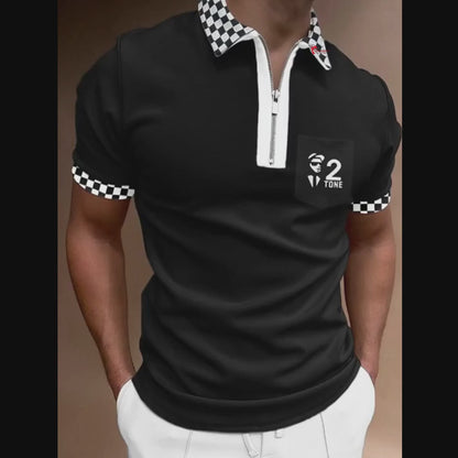 Men's Striped Polo Shirt - Short Sleeve Lapel Tee